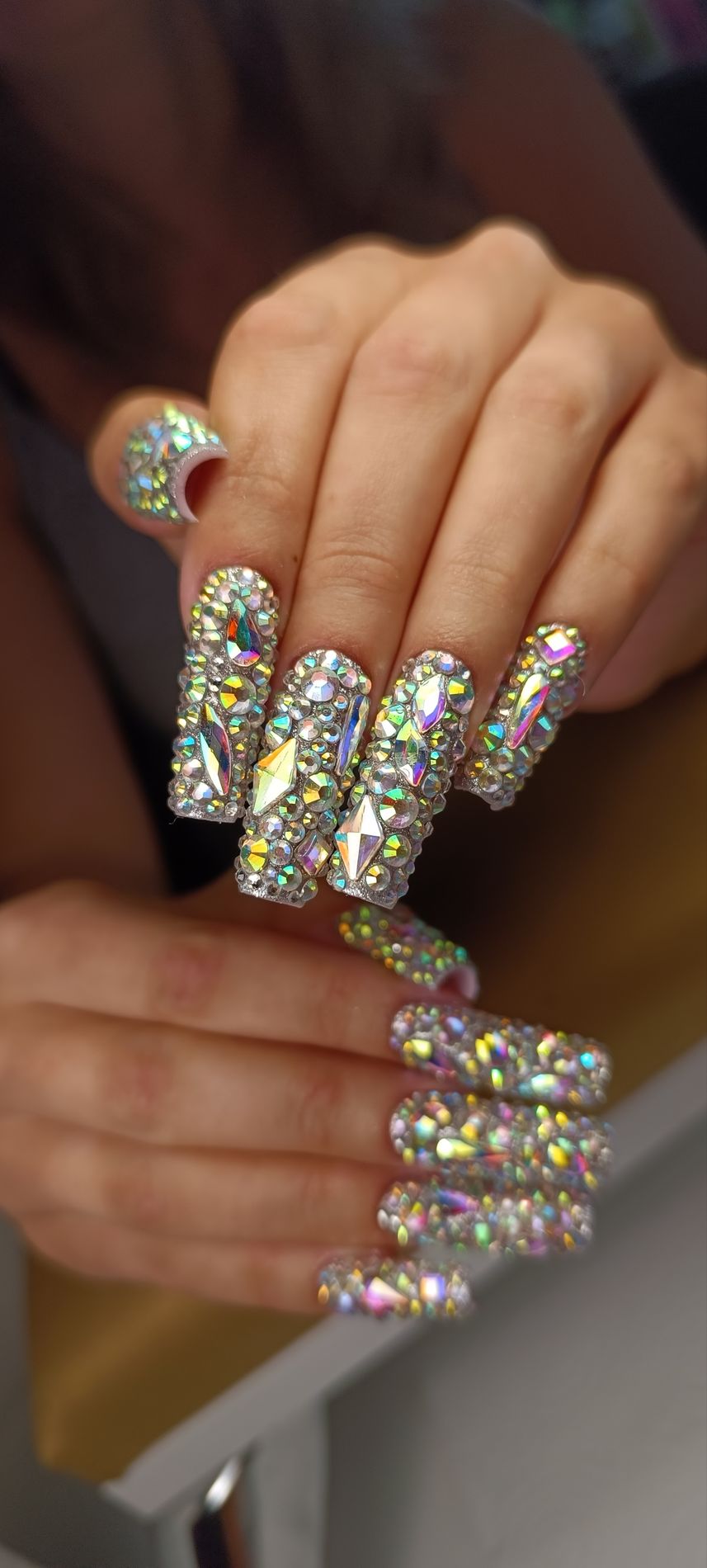 Kristalnagels van dichtbij, van boven gefotografeerd